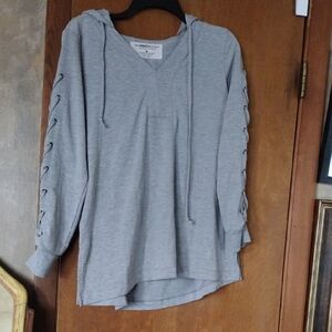 Heather Gray Lace-Up Sleeve Hoodie